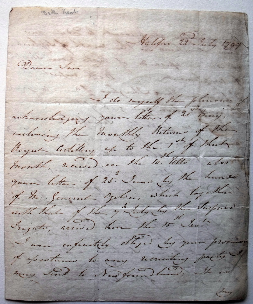 Letter written in Halifax, Nova Scotia by Prince Edward, Duke of Kent to Major Thomas Charleton in St. John's Newfoundland. Image for Letter written in Halifax, Nova Scotia by Prince Edward, Duke of Kent to Major Thomas Charleton in St. John's Newfoundland.