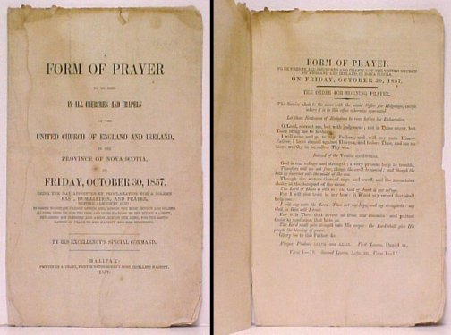 Form of Prayer to be used in All Churches and Chapels of the United Church of England and Ireland, in the Province of Nova Scotia