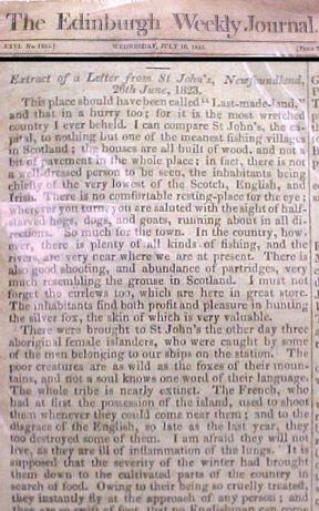 Extract of a Letter from St John's, Newfoundland, 26th June, 1823