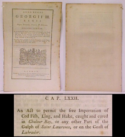 Image for Act to permit the free Importation of Cod Fish, Ling, and Hake 