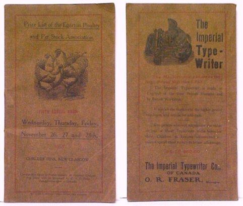 Prize List of the Egerton Poultry and Pet Stock Association, Fifth Annual Show, Wednesday, Thursday, Friday, November 26, 27 and 28th, 1913. Curlers' Rink, New Glasgow.