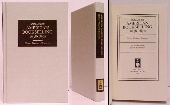 Annals of American Bookselling 1638-1850