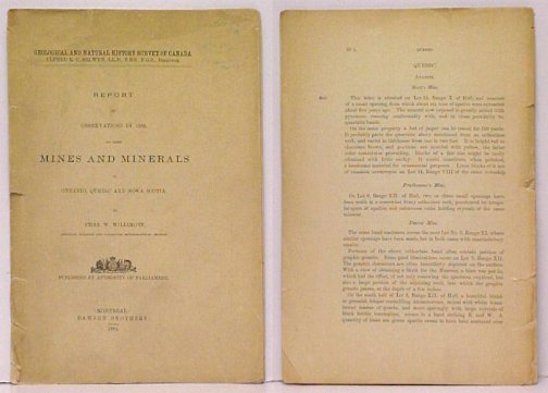 Report of Observations in 1883, on some Mines and Minerals in Ontario, Quebec and Nova Scotia