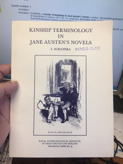 Kinship Terminology in Jane Austen's Novels. First Edition.