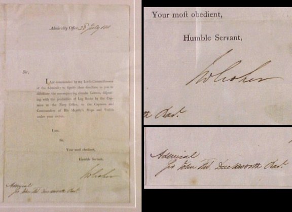Image for Letter Dispensing with Production of Log Books at the Navy Office, 23 July 1811 Letter Dispensing with Production of Log Books at the Navy Office, 23 July 1811
