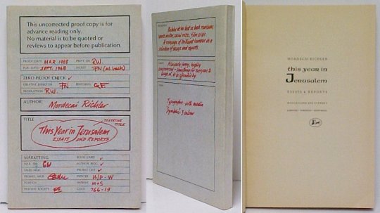 This Year in Jerusalem. Uncorrected proof. Canadian Edition