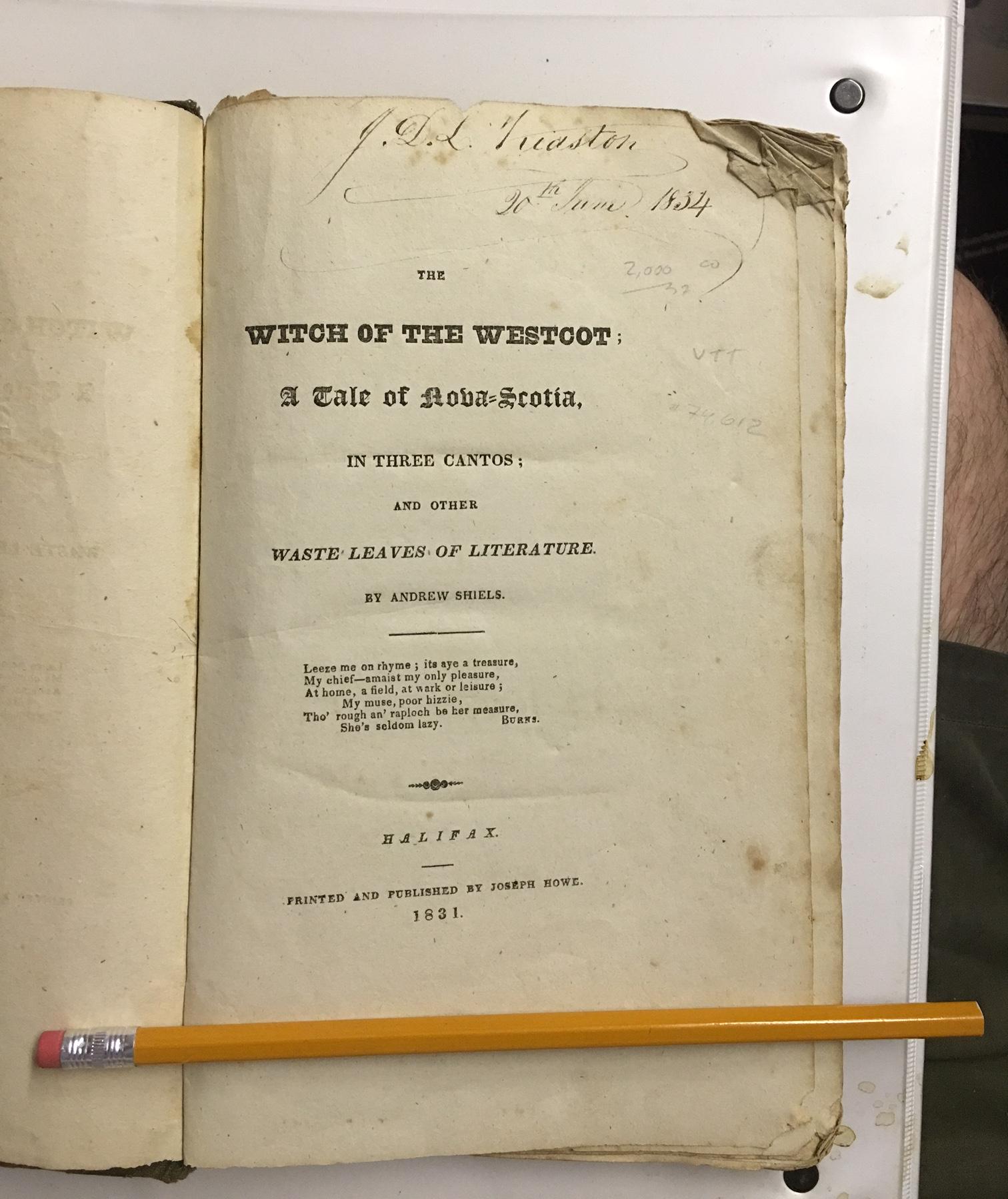Image for Witch of the Westcot : A Tale of Nova Scotia, in three cantos; and other Waste Leaves of Literature. First Edition
