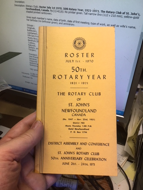 Roster July 1st 1970. 50th Rotary Year, 1921-1971. The Rotary Club of St. John's, Newfoundland