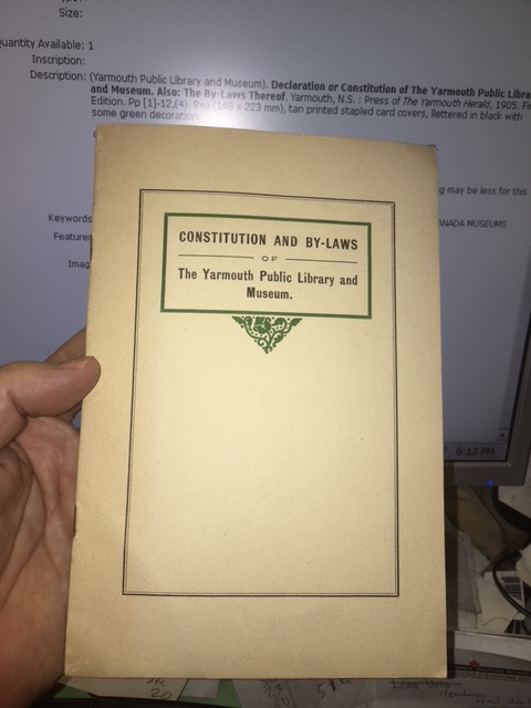Image for Declaration or Constitution of The Yarmouth Public Library and Museum. Also: The By-Laws Thereof.