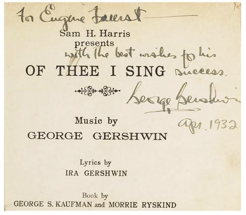 Autographed Musical Score for Of Thee I Sing. Autograph signed Image for Autographed Musical Score for Of Thee I Sing. Autograph signed